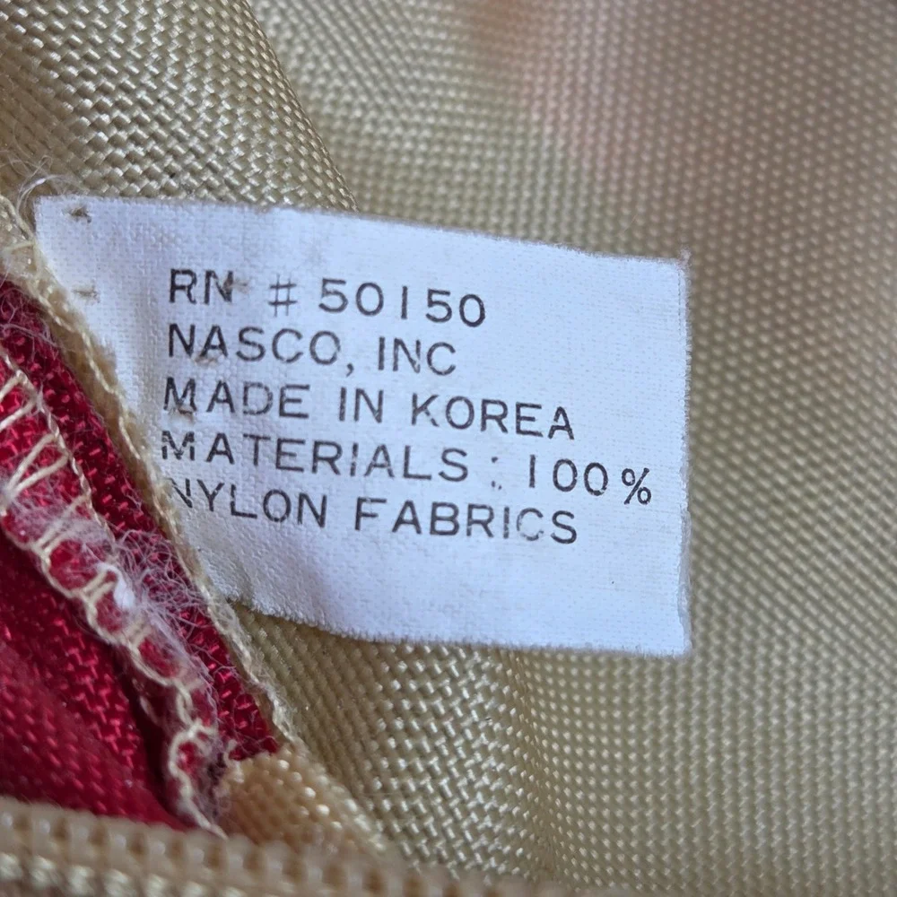 Vintage US Sport Red Nylon Duffel Bag Gym Travel Weekender Tan Straps 80s Korea